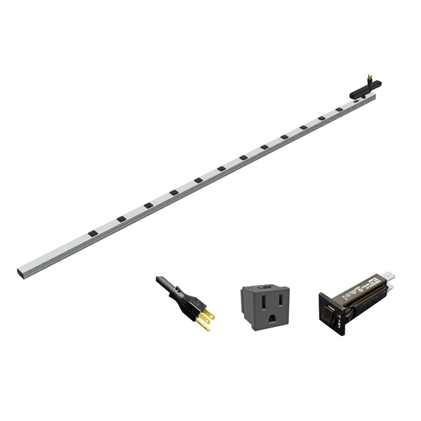 Hammond 15A 12 Outlet Vertical Strip w/ switch, 15 ft. shielded cord, 77 in. long, Toolless Mount 1588H12B1JV